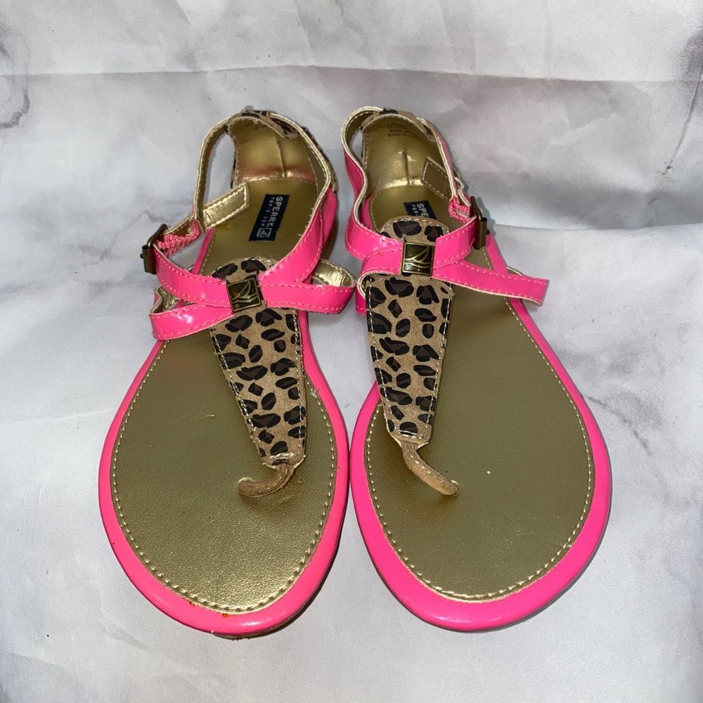 Sperry Little Girls' Leopard Summerlin T-Strap Sandals size 4